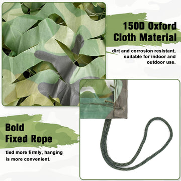 Yeacool woodland camo netting closeup of 3D leaf pattern for realistic concealment