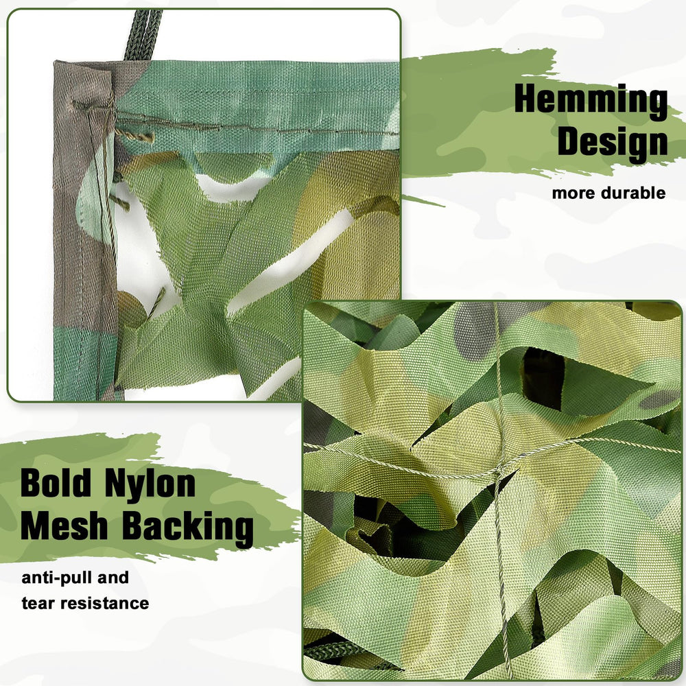 Yeacool woodland camo netting hanging mesh demonstrating easy hanging for hides