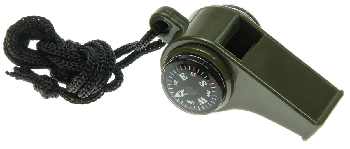 Yeahgoshopping 3-in-1 emergency whistle with compass in army green for outdoor signaling.
