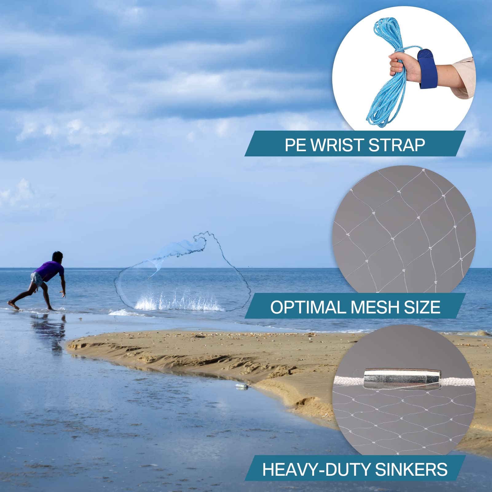 Yeahmart net with heavy-duty zinc sinkers offers corrosion resistance and stable sinking.