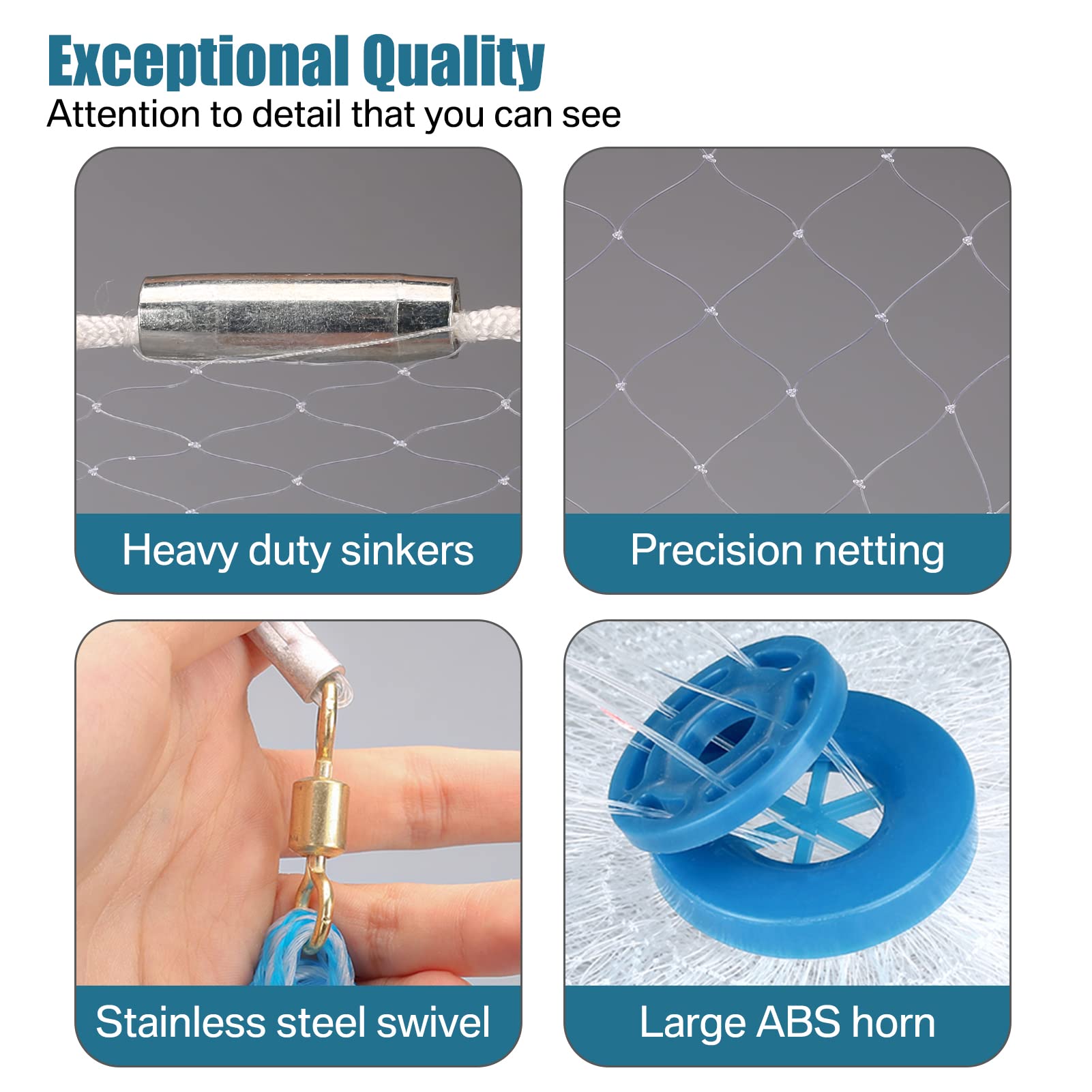 Yeahmart casting net uses rapid-sink technology for fast submersion.