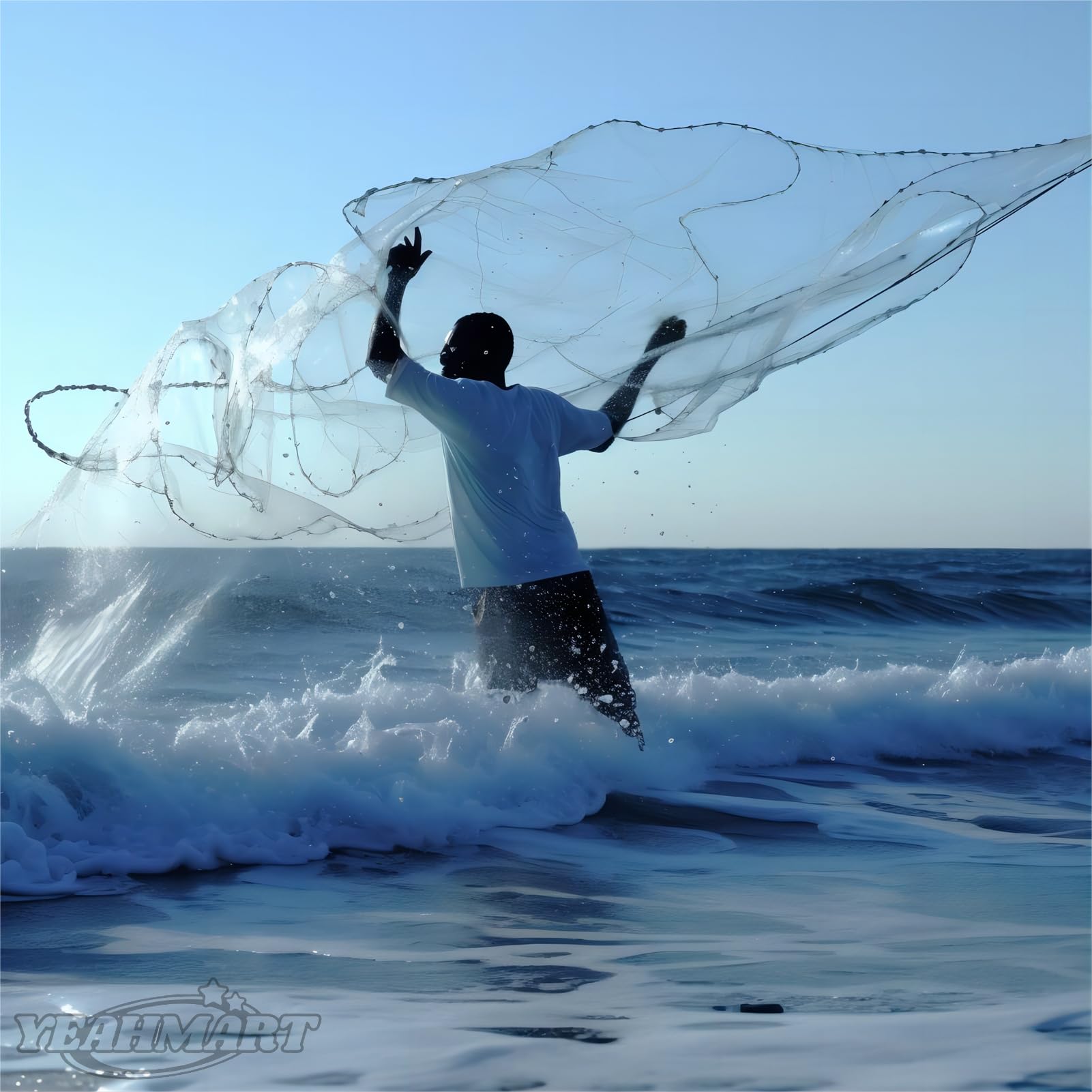 Yeahmart cast net 7ft-radius demonstrates broad throwing range for bigger bait species.