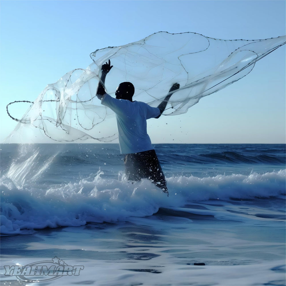 Yeahmart cast net 7ft-radius demonstrates broad throwing range for bigger bait species.
