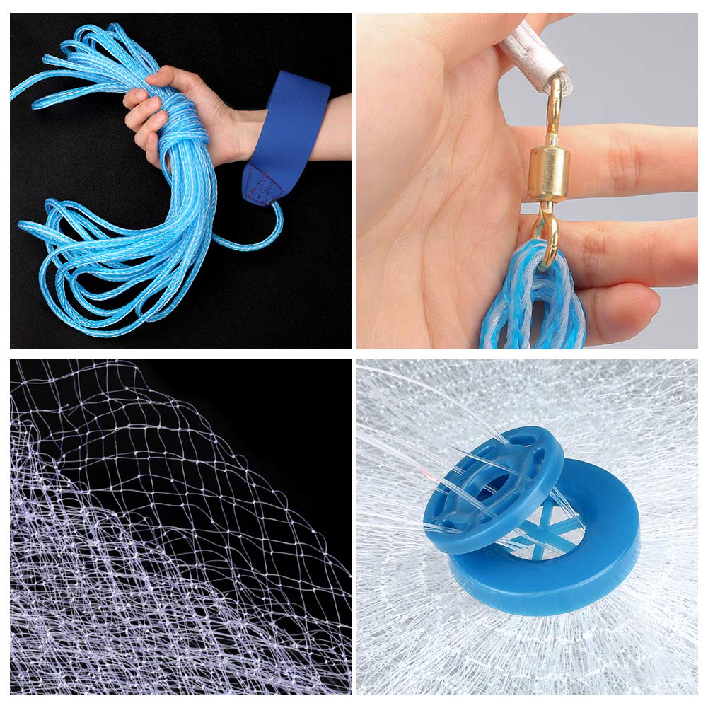Yeahmart cast net with zinc weights reducing splash during retrieval