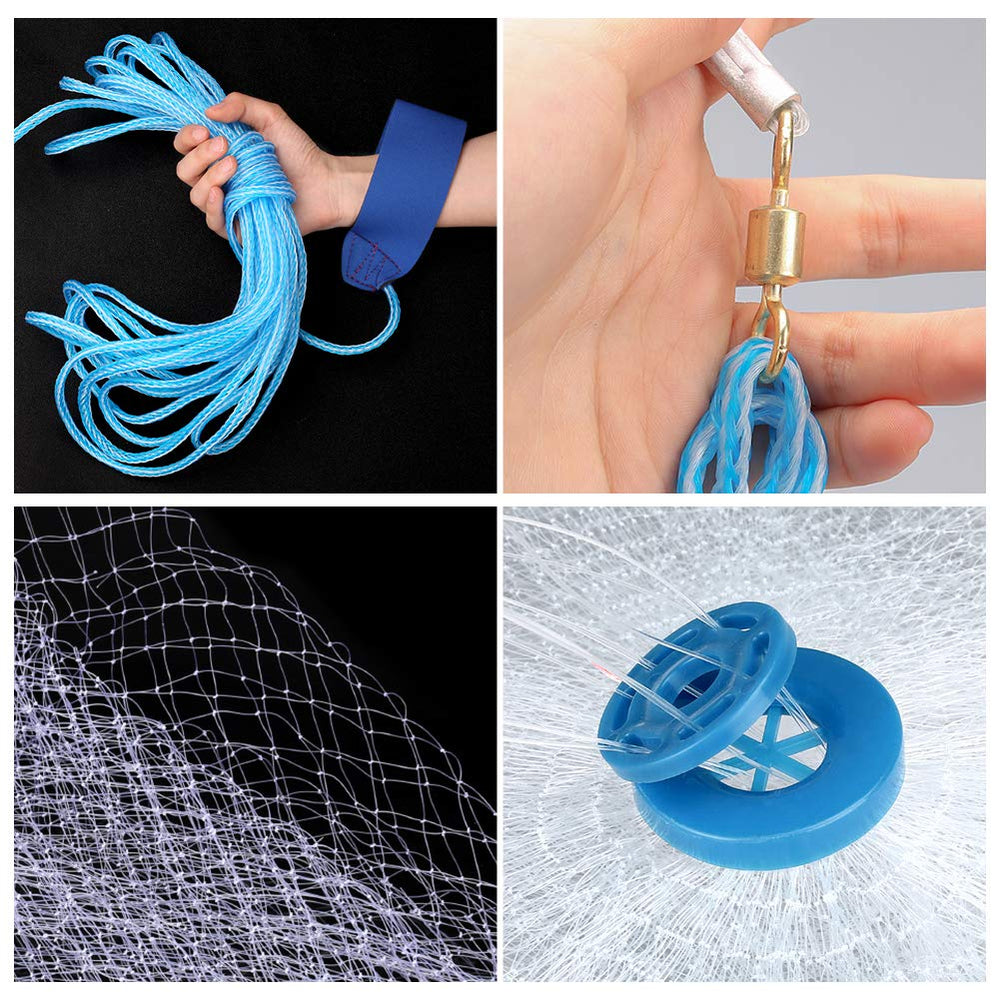 Yeahmart cast net with zinc weights reducing splash during retrieval