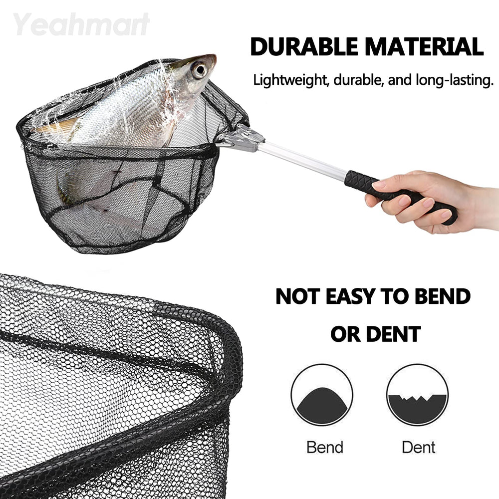 Folded portable landing net with secure rotary lock
