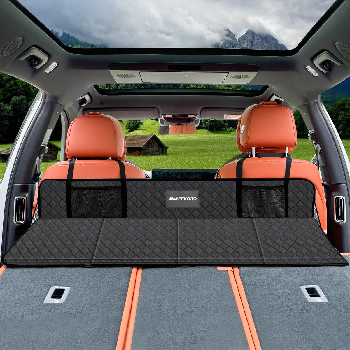 YEEKORO folding rear seat extension plate demonstrates compact portability for travel and storage.