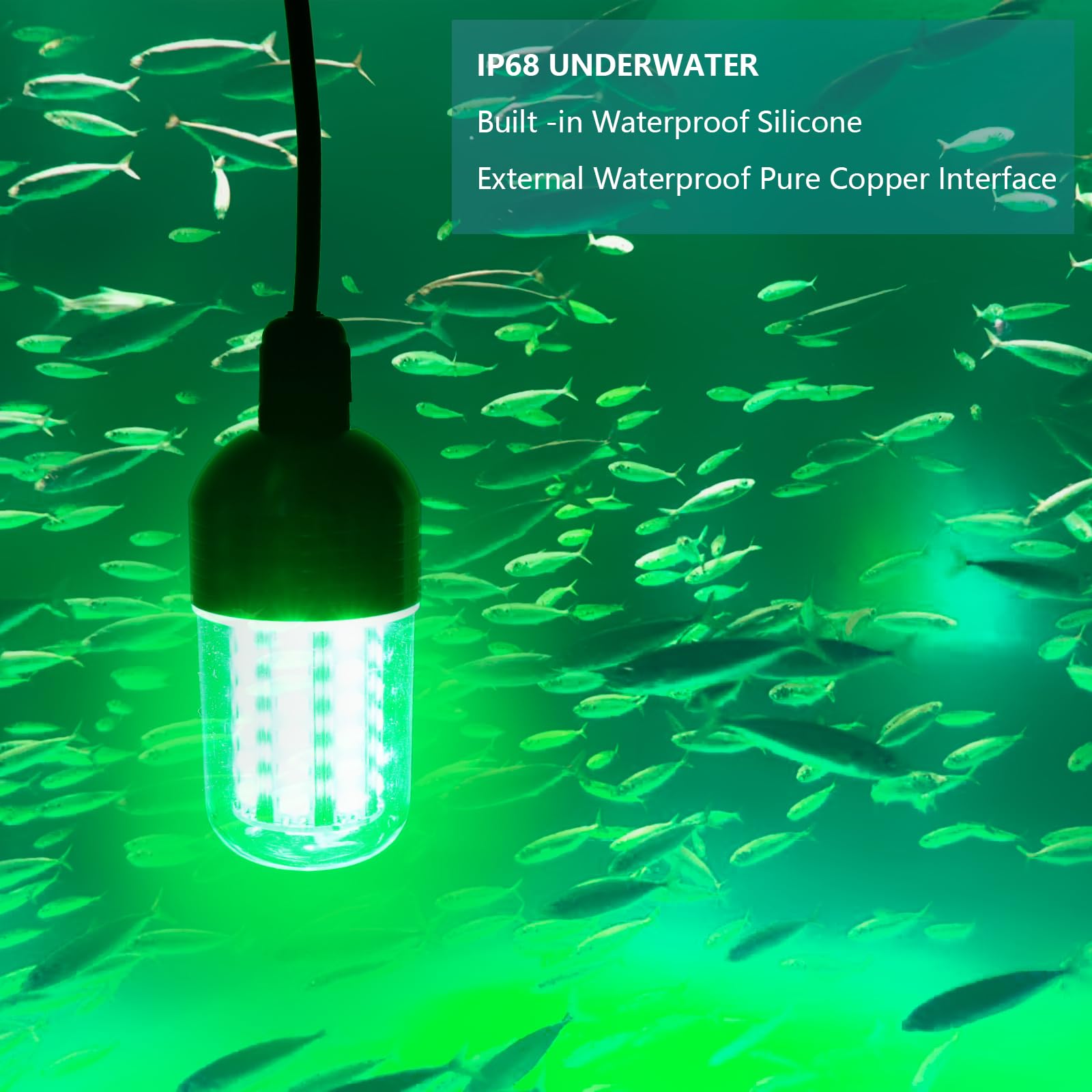 Green underwater fishing lamp IP68 waterproof for night fishing