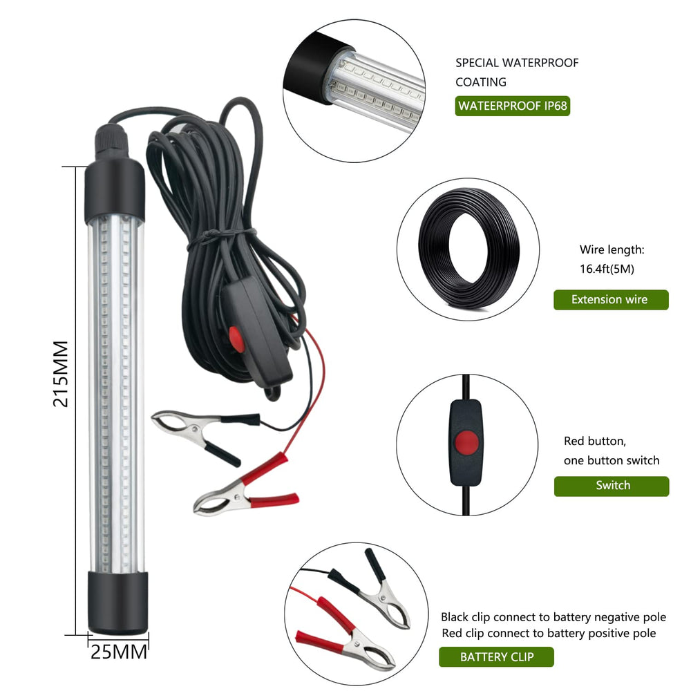 Underwater night fishing light emitting 2000 lumens with 5m power cord