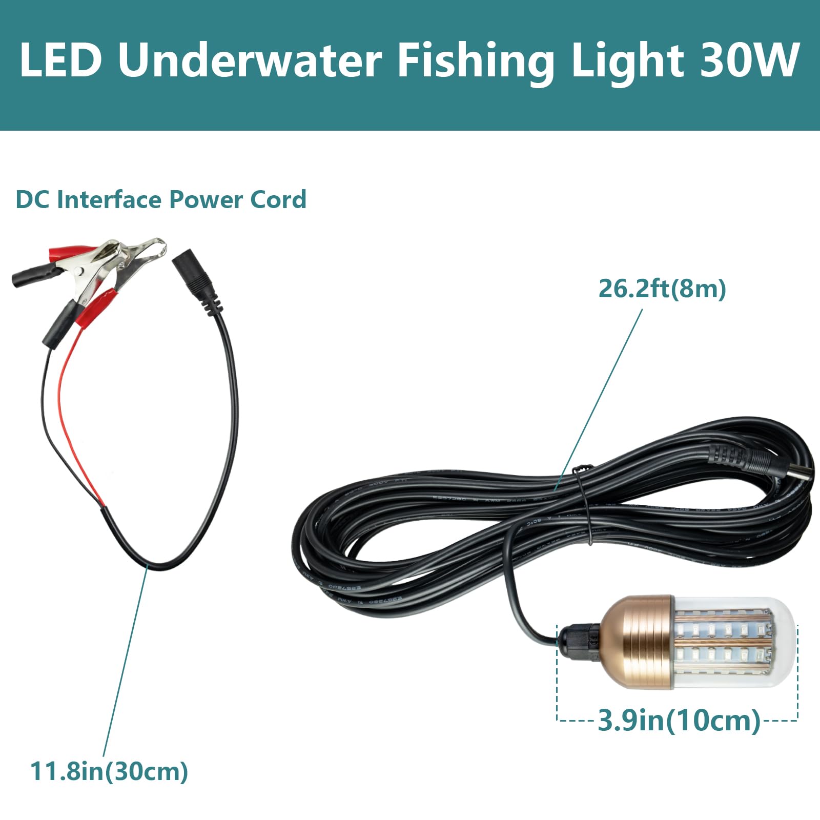 Underwater fish finder light emitting green 3000 lumens to attract prawns, squid, and fish