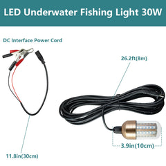 Underwater fish finder light emitting green 3000 lumens to attract prawns, squid, and fish
