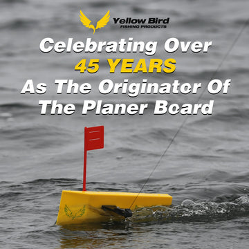 Yellow Bird Planer Board suited for walleye, salmon, and trout.