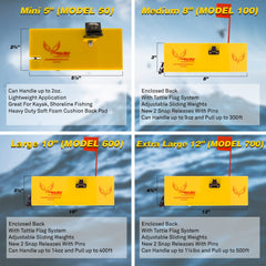 Yellow Bird quick-release clips enable fast line attachment across multiple lines.