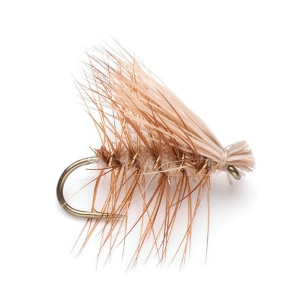 Yellow Elk Hair Caddis dry fly set of 6, size 18, side view