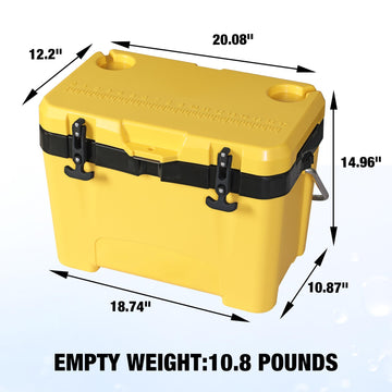 Yellow Jacket 27-qt ice cooler beach-scene ready for a sunny day.