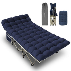 Yellow Jacket folding camping cot setup showing quick assembly and ample sleep surface