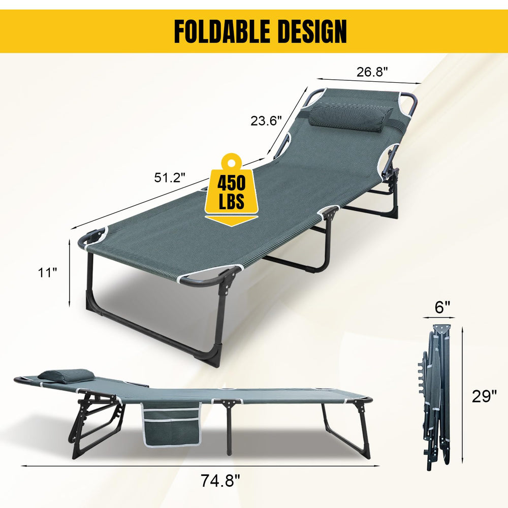 YELLOW JACKET folding cot adjustable-positions highlights reclining and lounging options.