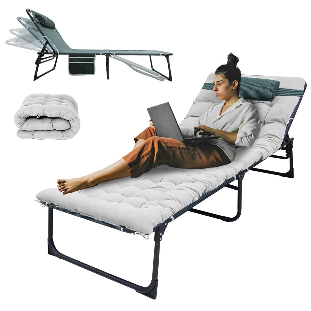 YELLOW JACKET folding cot fully assembled highlighting sturdy steel frame for outdoor camping comfort.