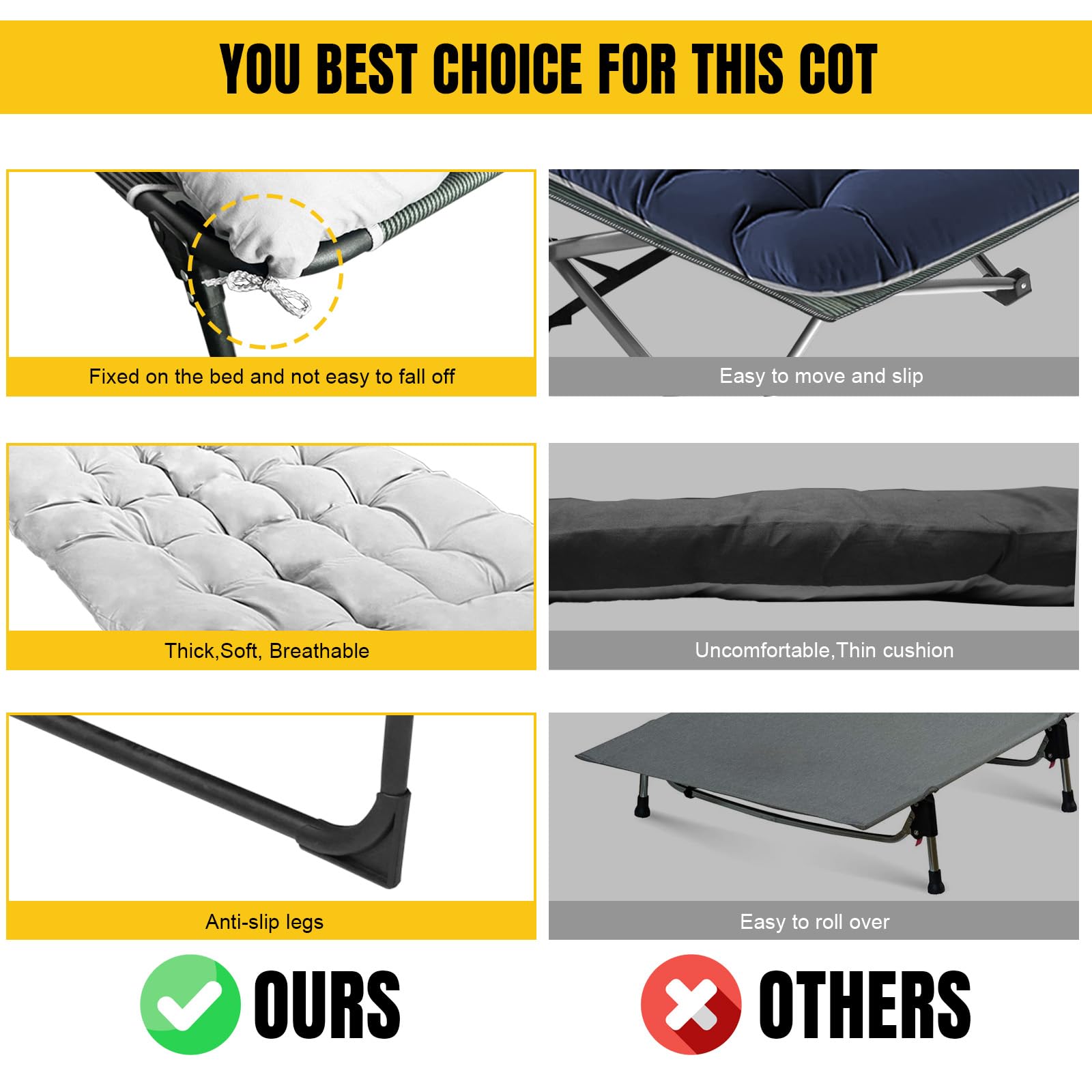YELLOW JACKET folding cot side-pocket keeps essentials within reach during breaks.