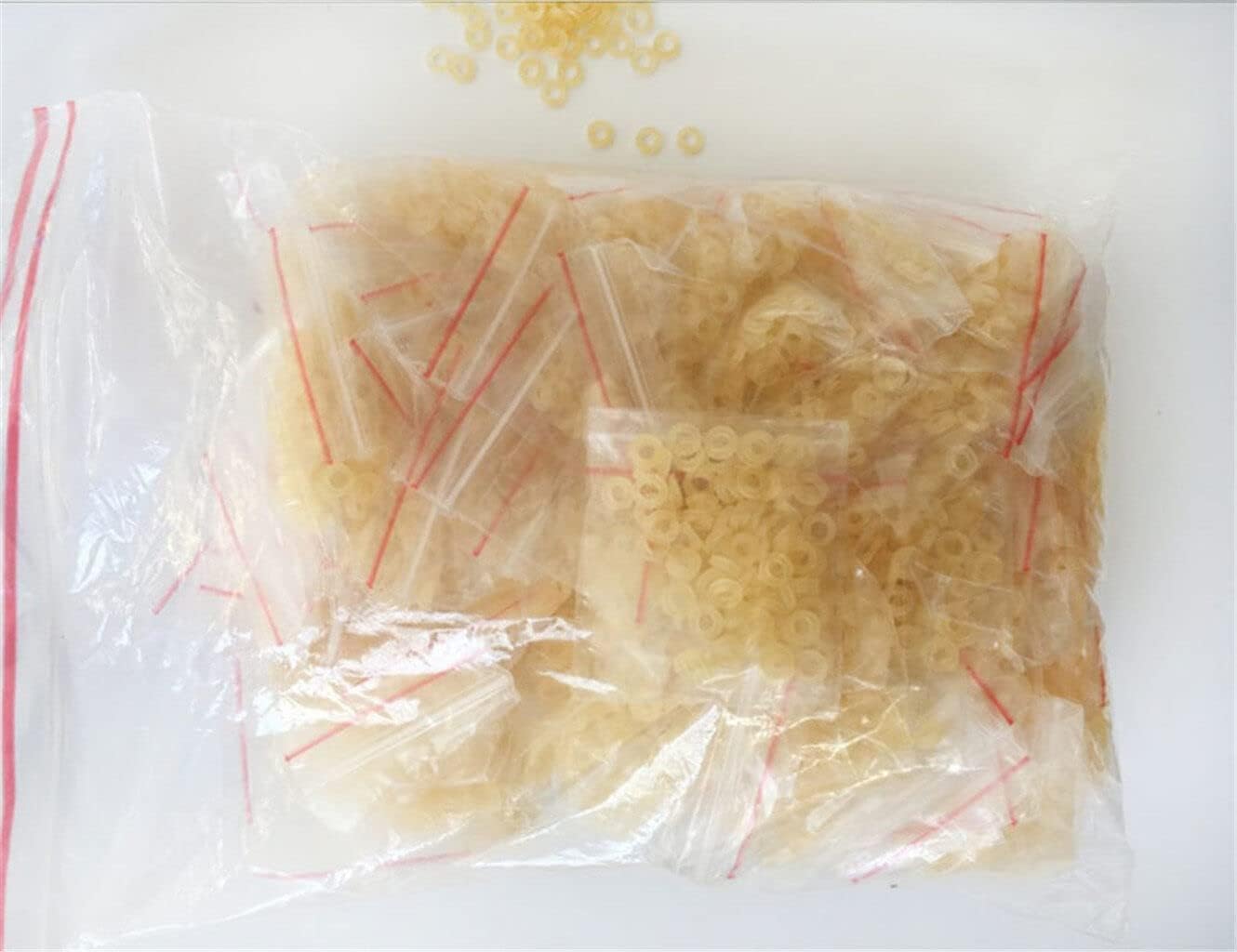 Close-up of yellow 2mm pellet bands