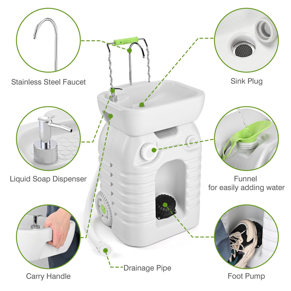 Yescom built-in soap dispenser keeps cleaning supplies accessible.