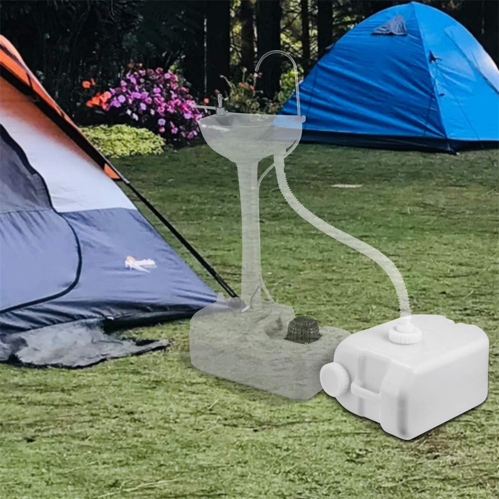 Yescom compact water tank fits in vehicle trunk for travel.