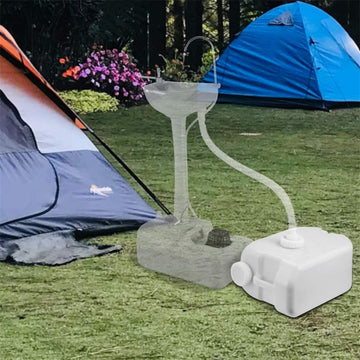 Yescom compact water tank fits in vehicle trunk for travel.