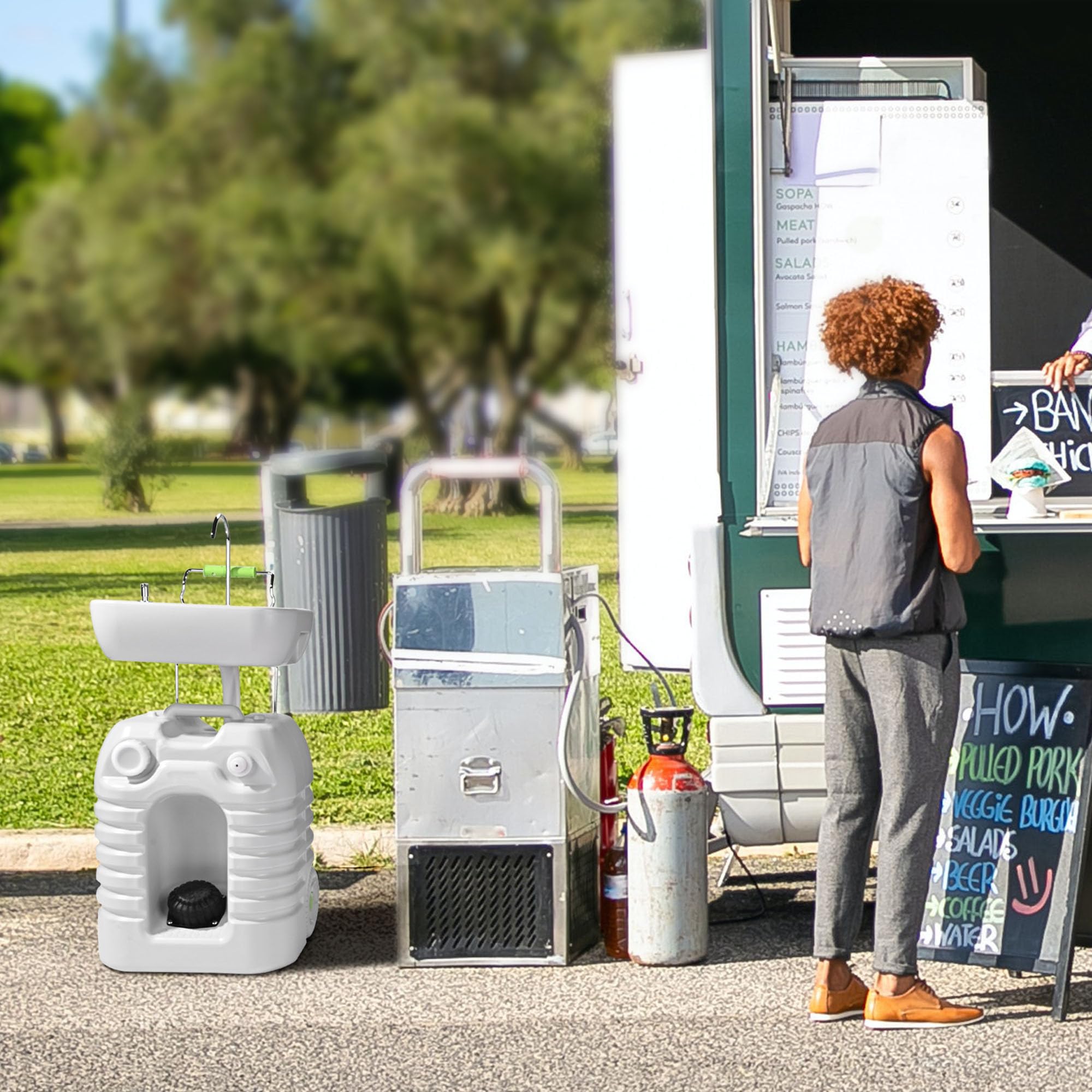 Yescom hand wash station with wheels for portable camping use