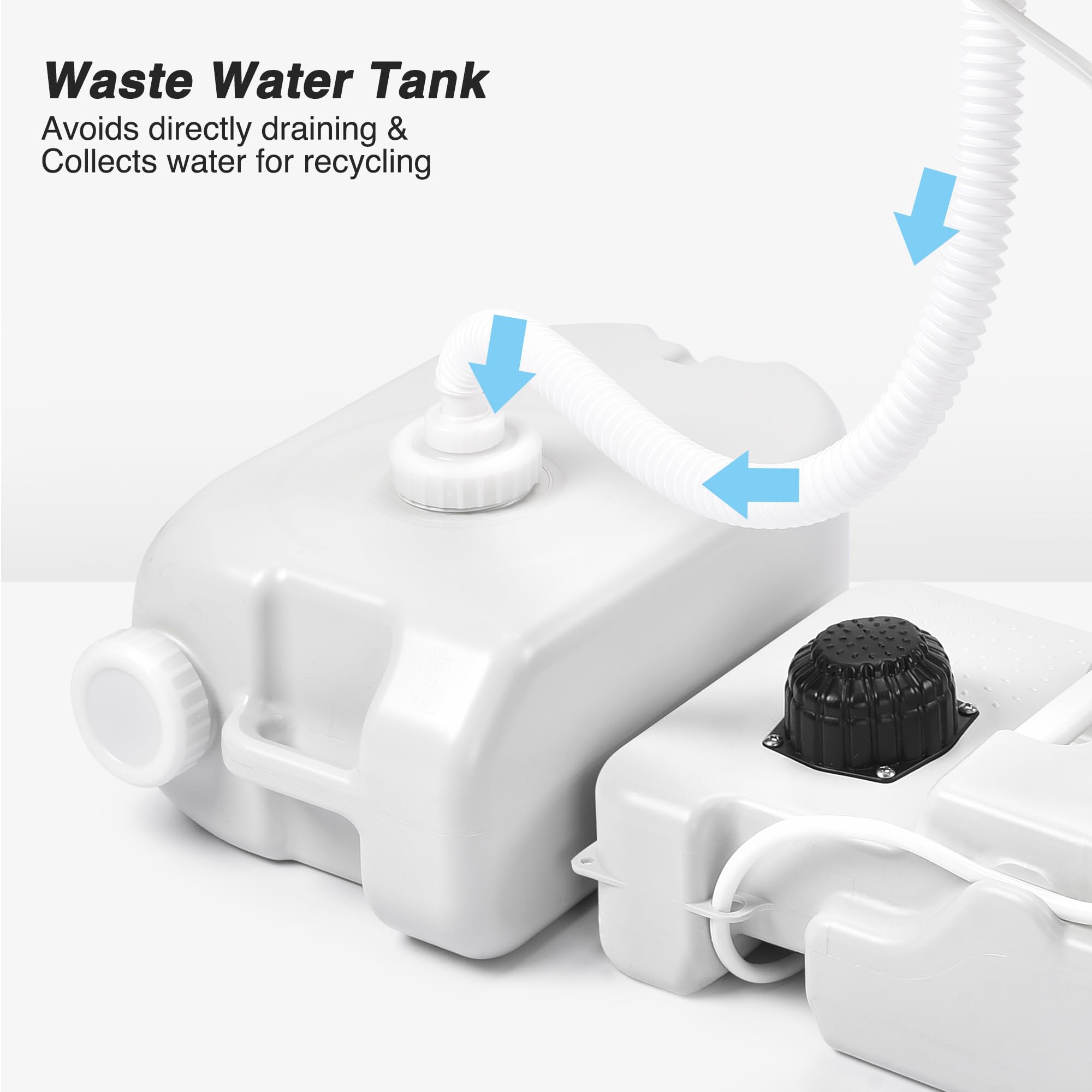 Yescom faucet and basin setup for easy outdoor washing at campsites.