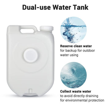 Yescom water tank with durable handle for easy transport during trips.