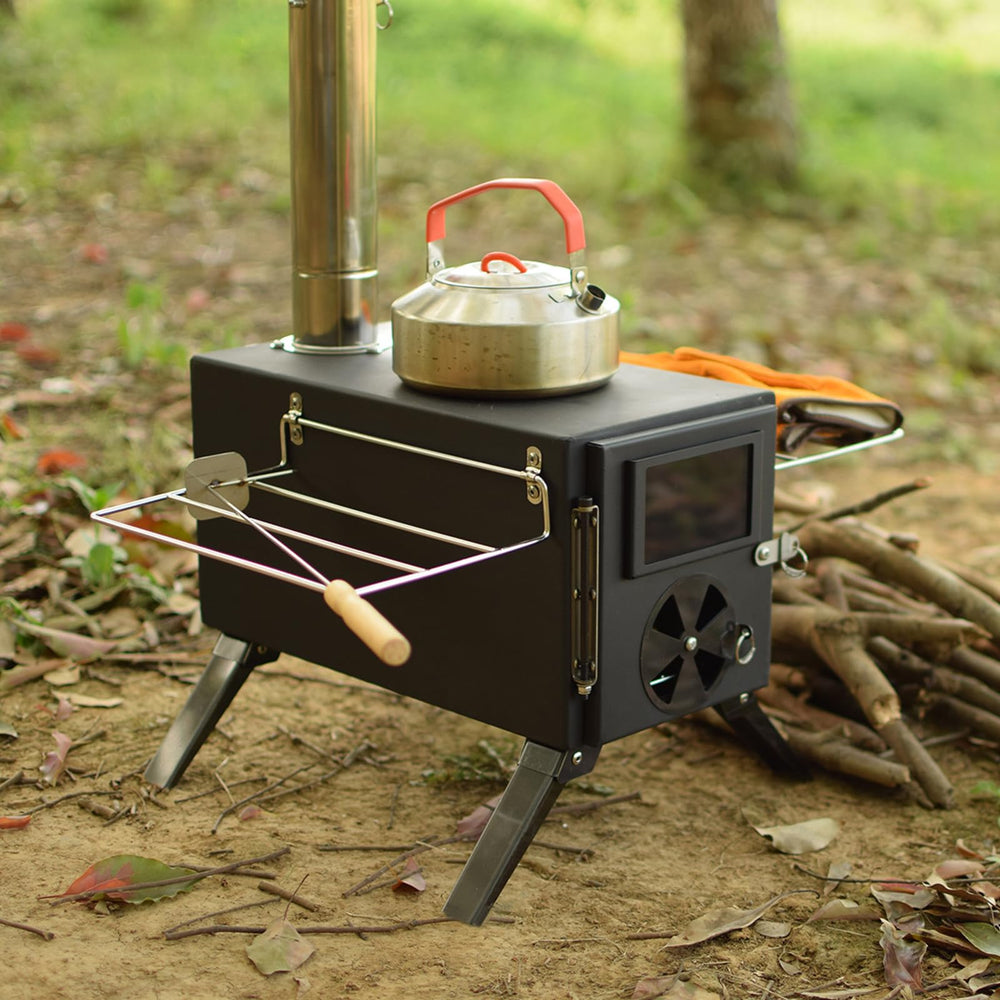 Yesinaly 7-section chimney extended showing adjustable height for versatile heating.