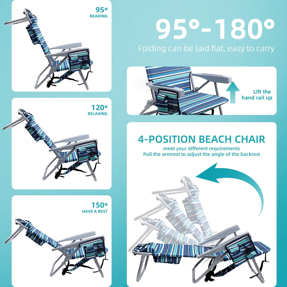 Yestomo 4-position lay-flat beach chair for sunbathing or napping