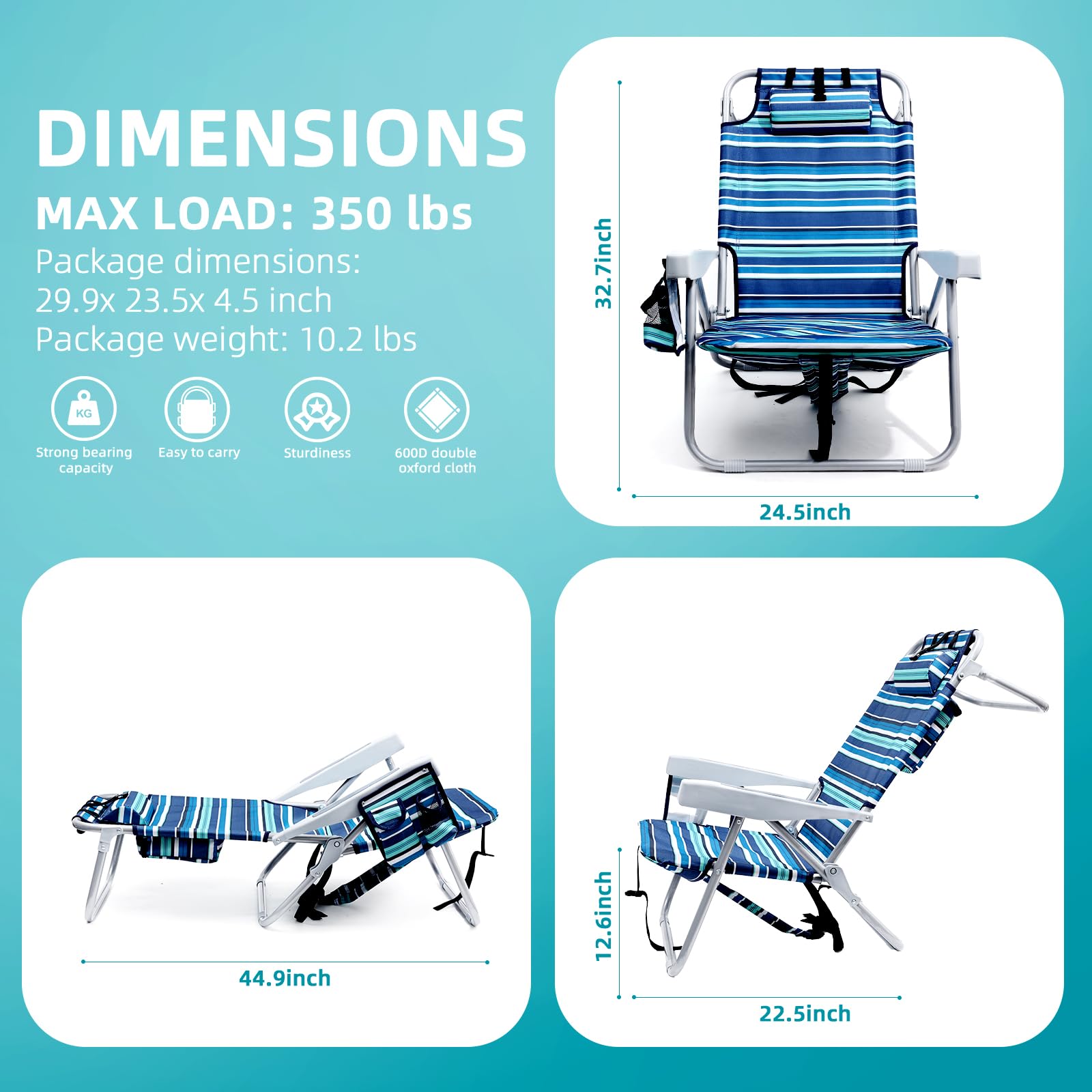 Yestomo heavy-duty alloy steel frame supports up to 350 lbs on sandy terrain