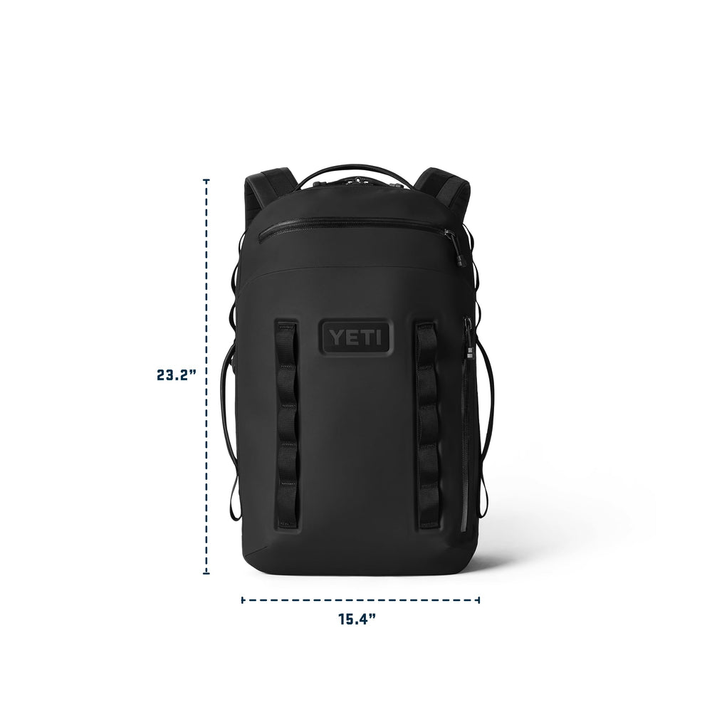 YETI Cayo Backpack 25L not-waterproof note sets expectations for exposure to rain.
