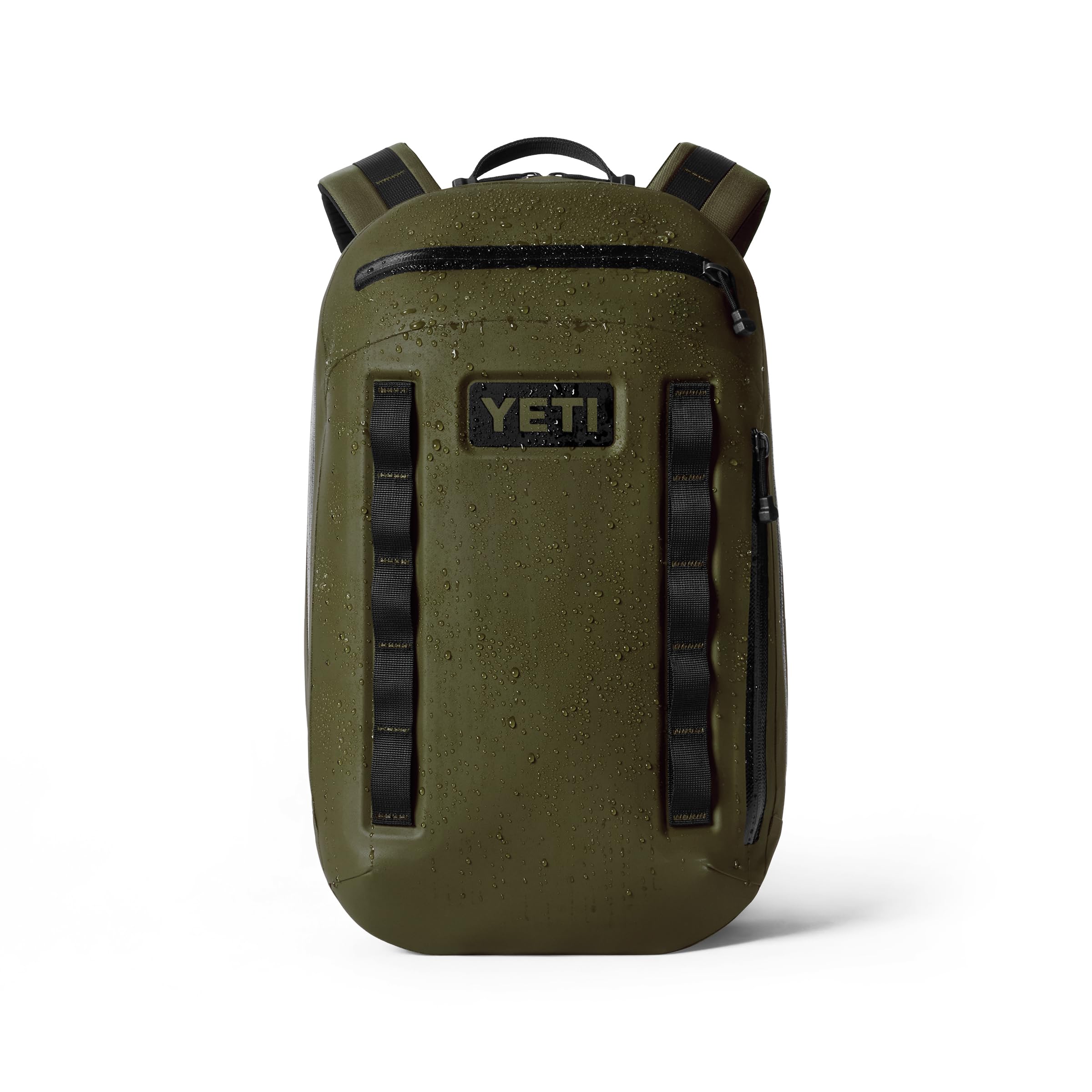 YETI Cayo olive quick-access pockets image shows organized essentials.