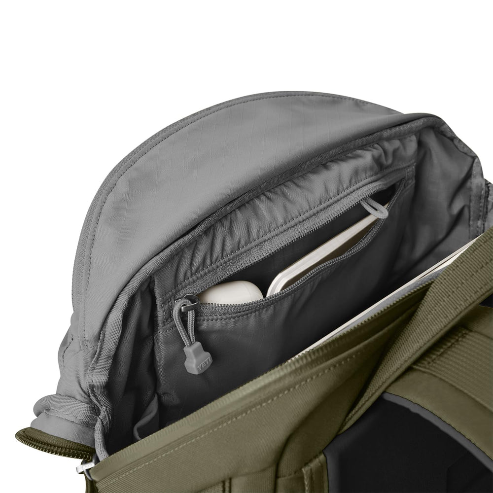 YETI Crossroads Backpack 22L olive ready for travel and weekend trips.