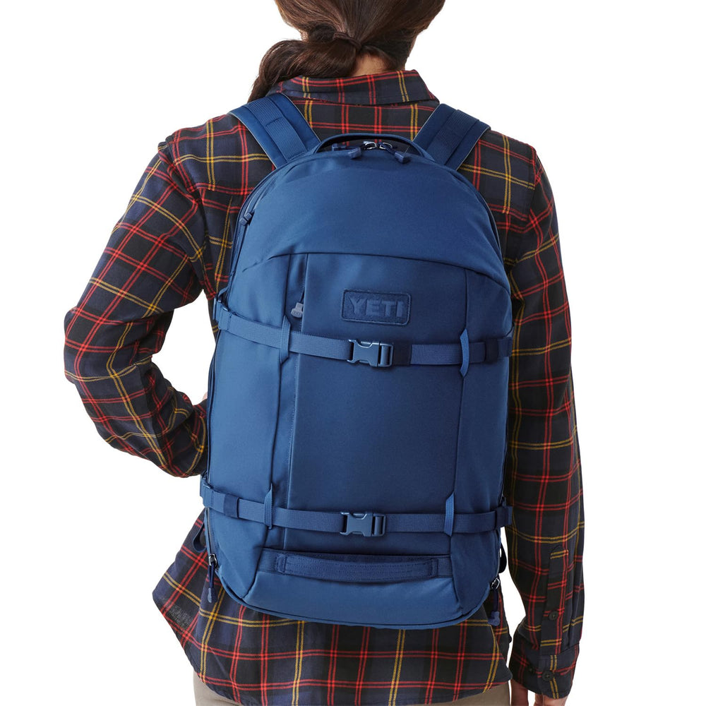 YETI Crossroads Backpack 27L dimension shot shows 12 x 9 x 19 ¾ inches.