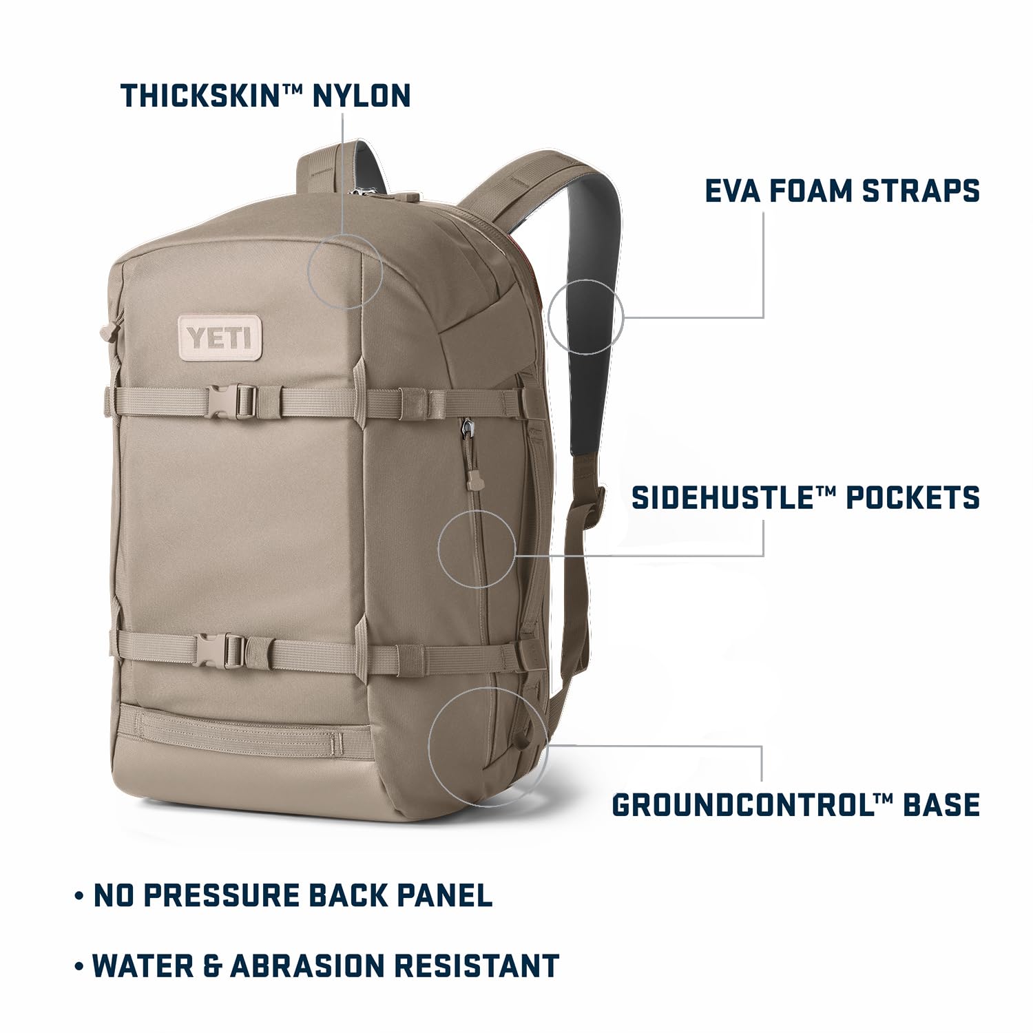 YETI Crossroads Backpack 35L clamshell opening enables easy packing on trips.