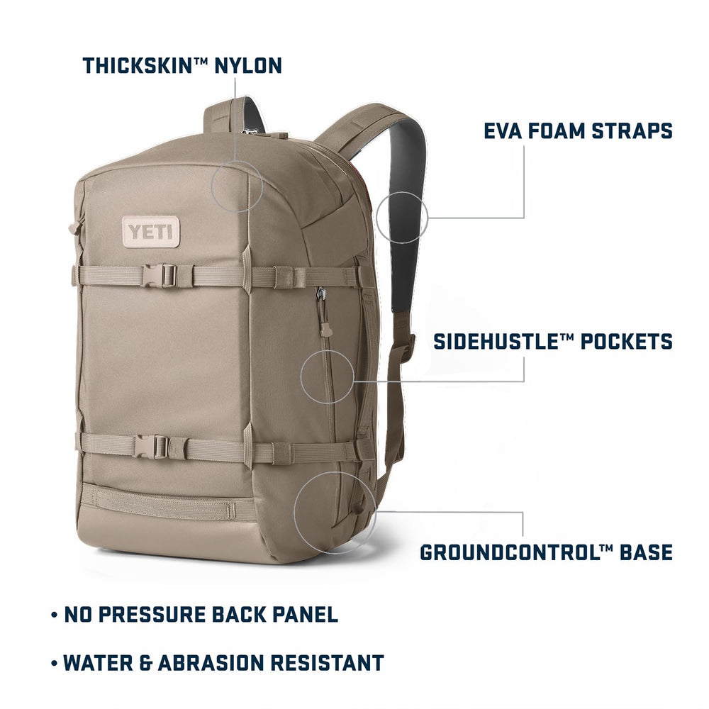YETI Crossroads Backpack 35L clamshell opening enables easy packing on trips.