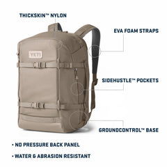YETI Crossroads Backpack 35L clamshell opening enables easy packing on trips.