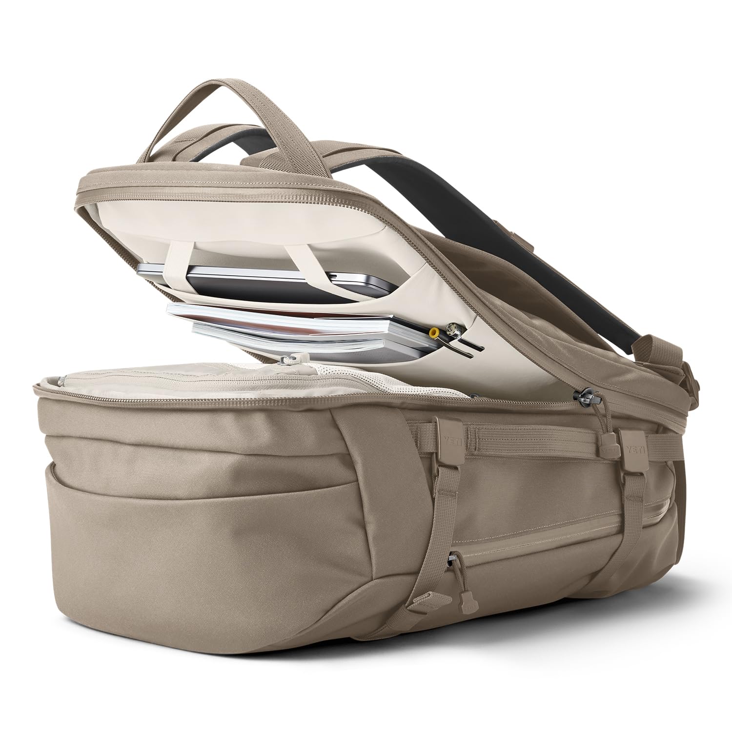 YETI Crossroads Backpack 35L interior organization fit for clothes and gear.