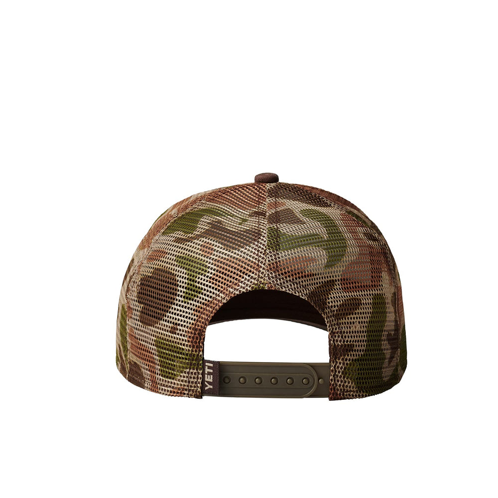 YETI Duck Stamp Trucker Hat brim detail featuring NetPlus recycled material concept.