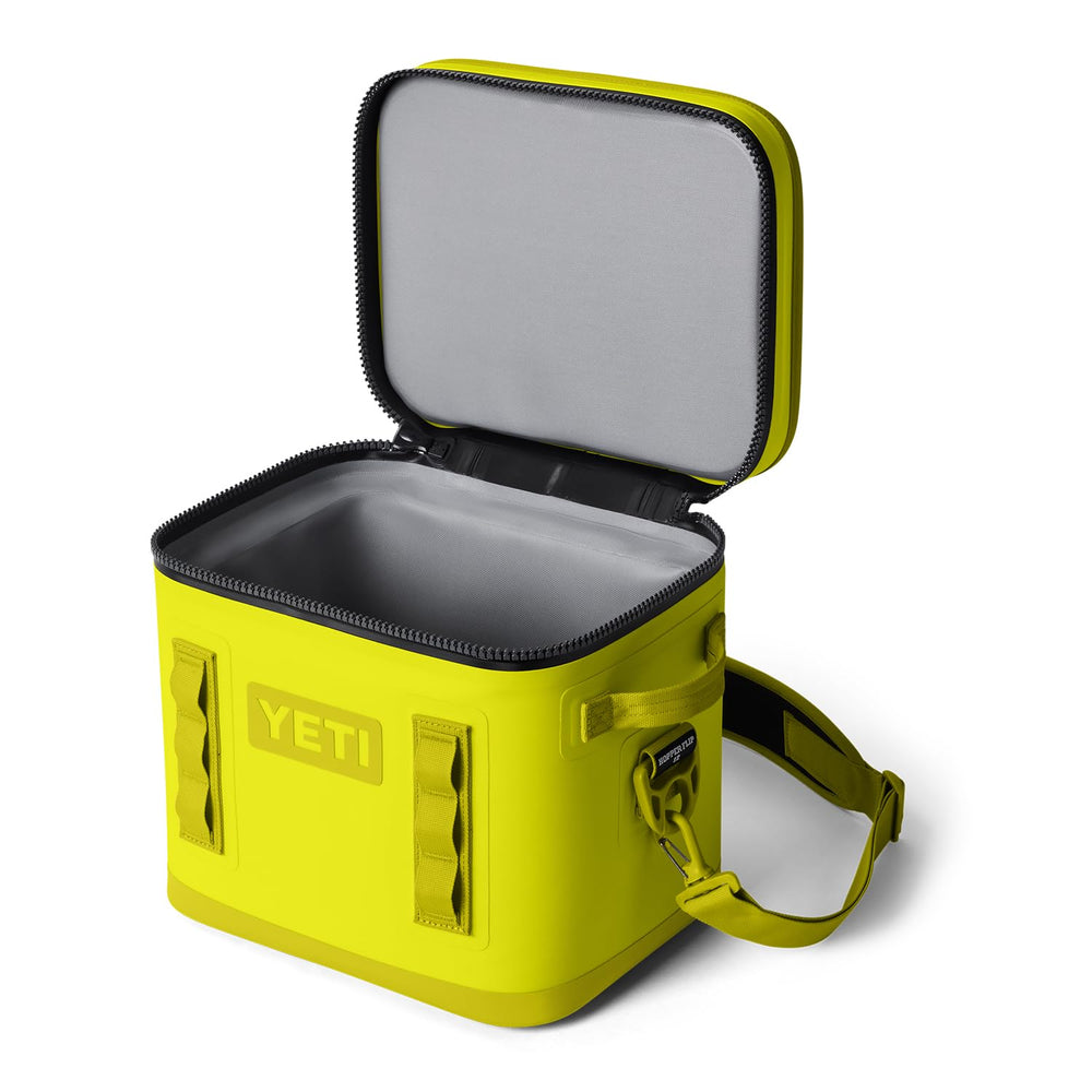 YETI Hopper Flip 12 Firefly Yellow front shot showcases DryHide shell performance.
