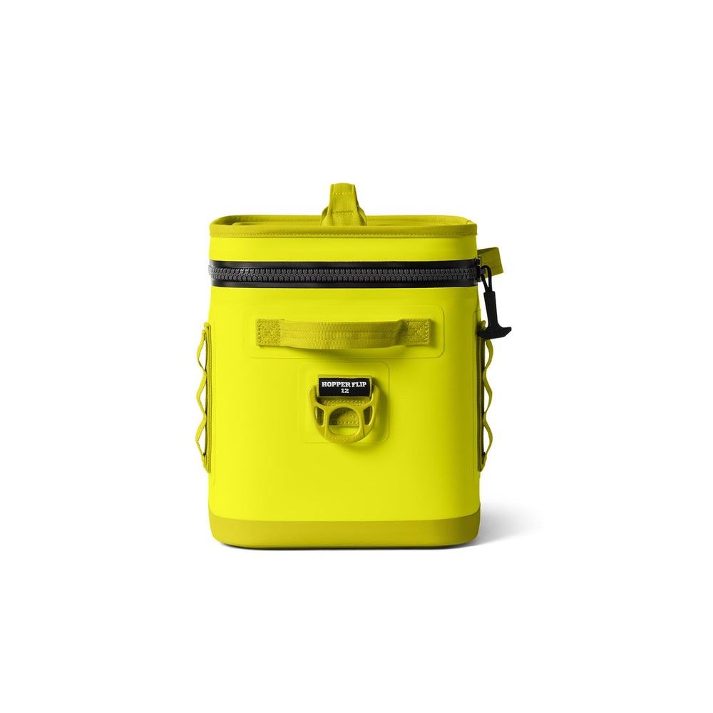 YETI Hopper Flip 12 Firefly Yellow side view highlights durable, puncture-resistant fabric.