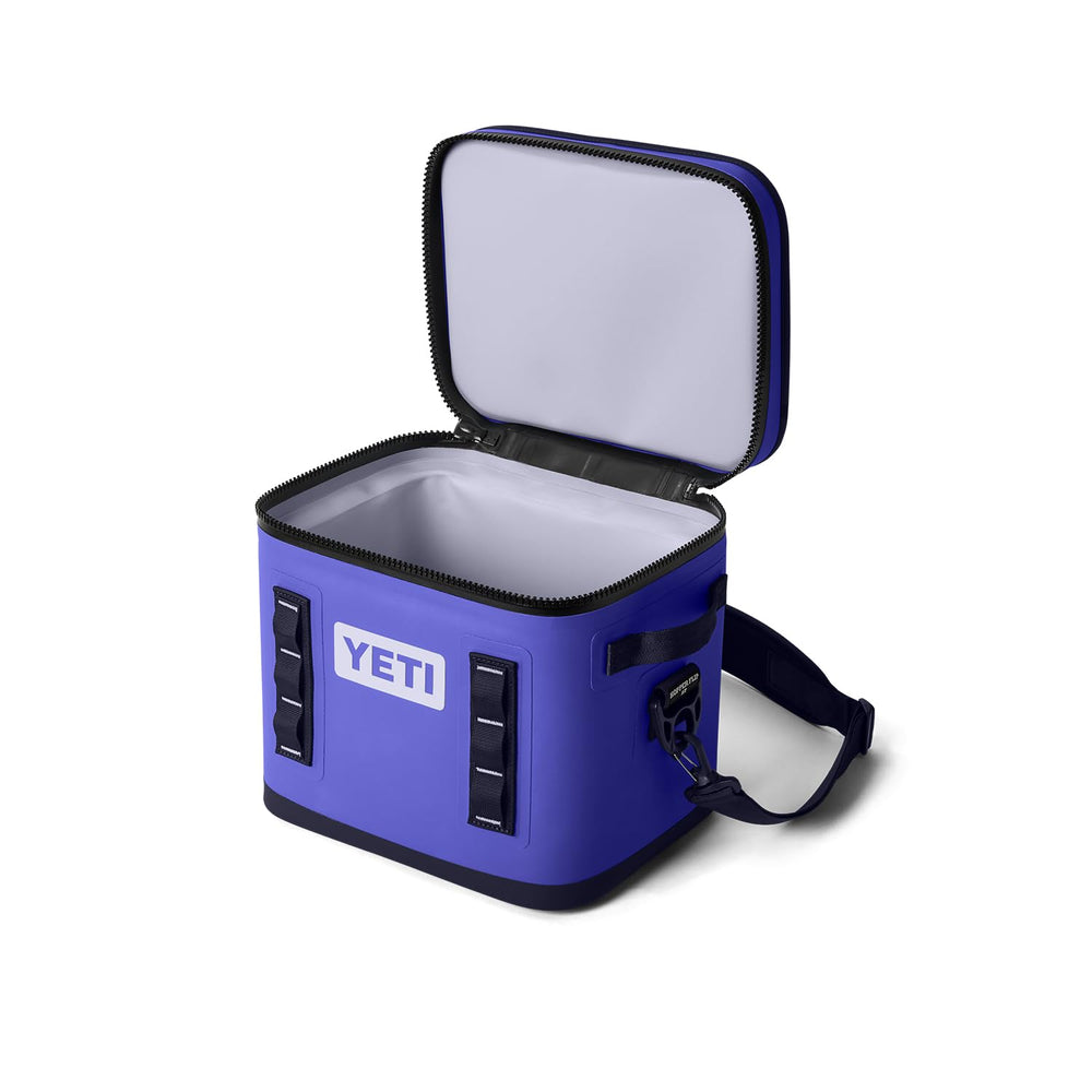 YETI Hopper Flip 12 Ultramarine Violet coldcell insulation helps keep beverages cold on trips.