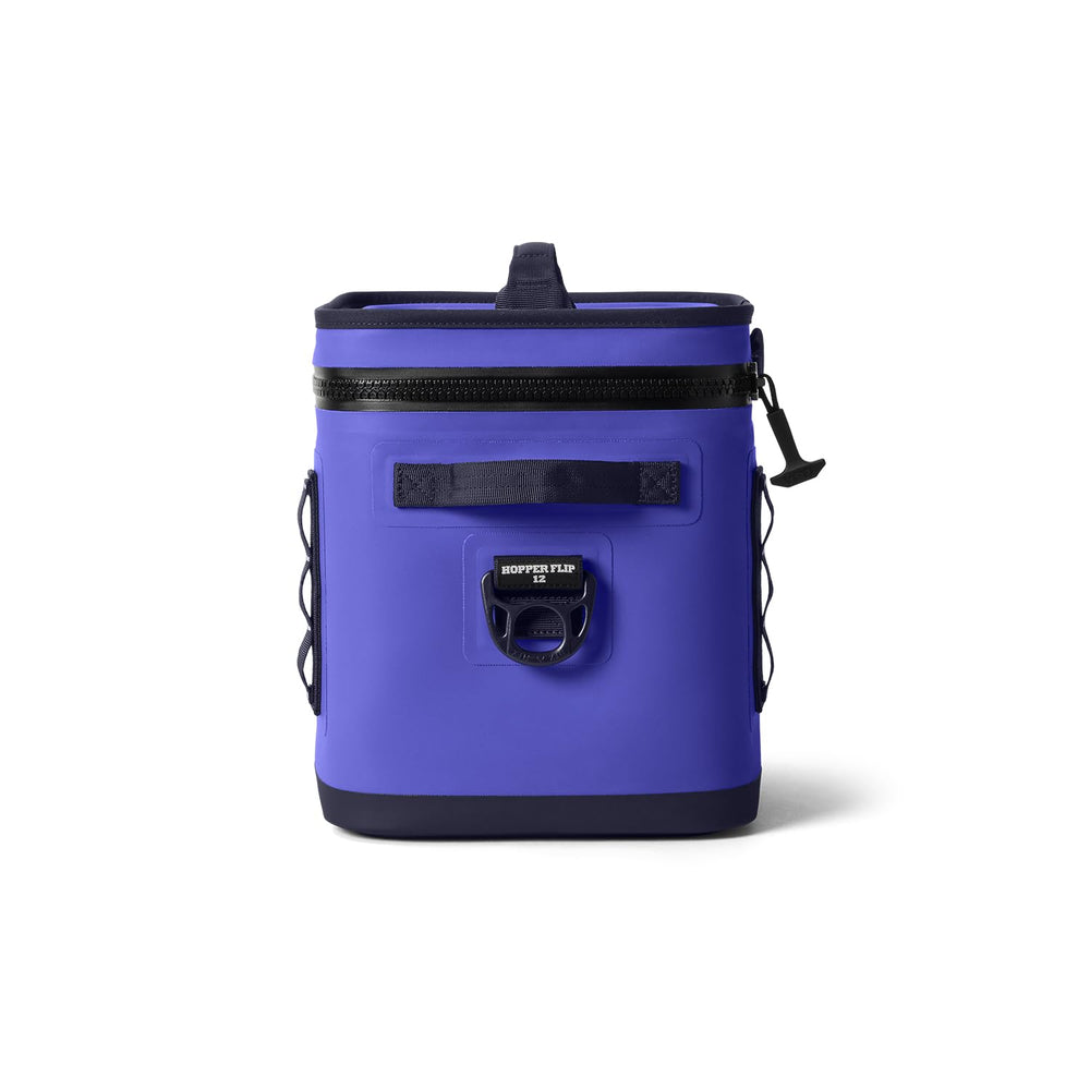 YETI Hopper Flip 12 Ultramarine Violet open lid showing easy access for quick drinks.