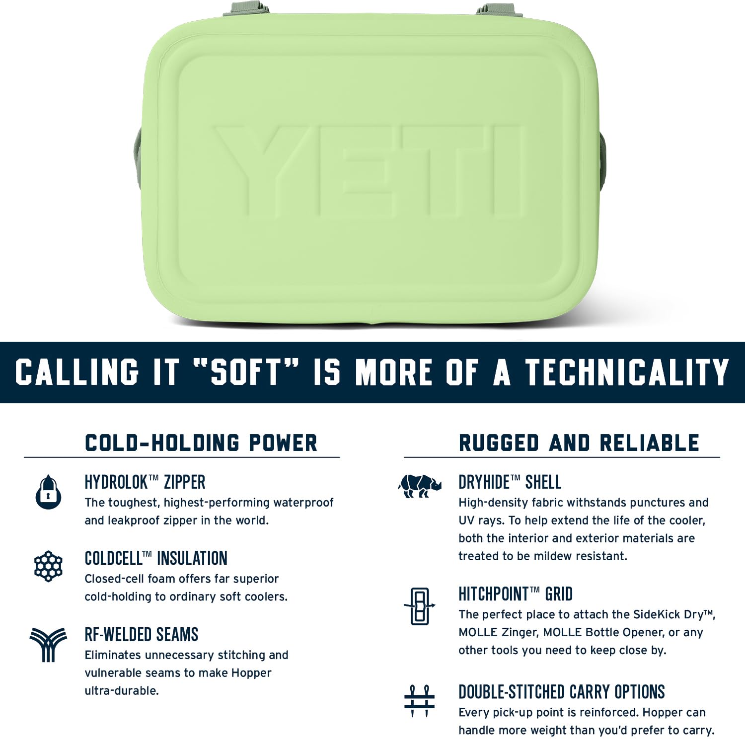 YETI Hopper Flip 18 Key Lime dimensions and weight convey portable practicality.