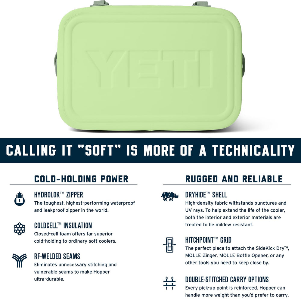 YETI Hopper Flip 18 Key Lime dimensions and weight convey portable practicality.