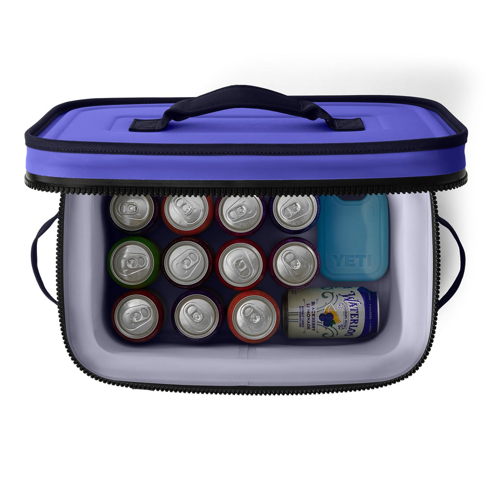 YETI Hopper Flip 18 ultramarine violet lightweight design aids portability during trips.