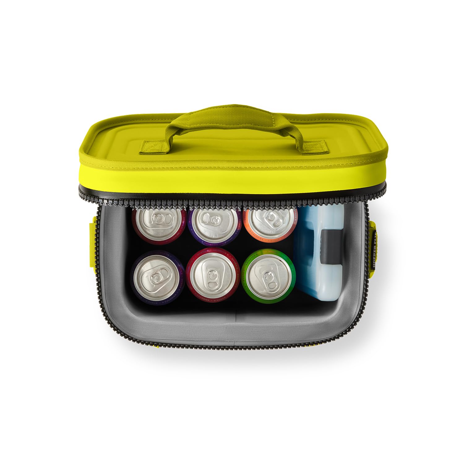 YETI Hopper Flip 8 Firefly Yellow outdoors scene on water.